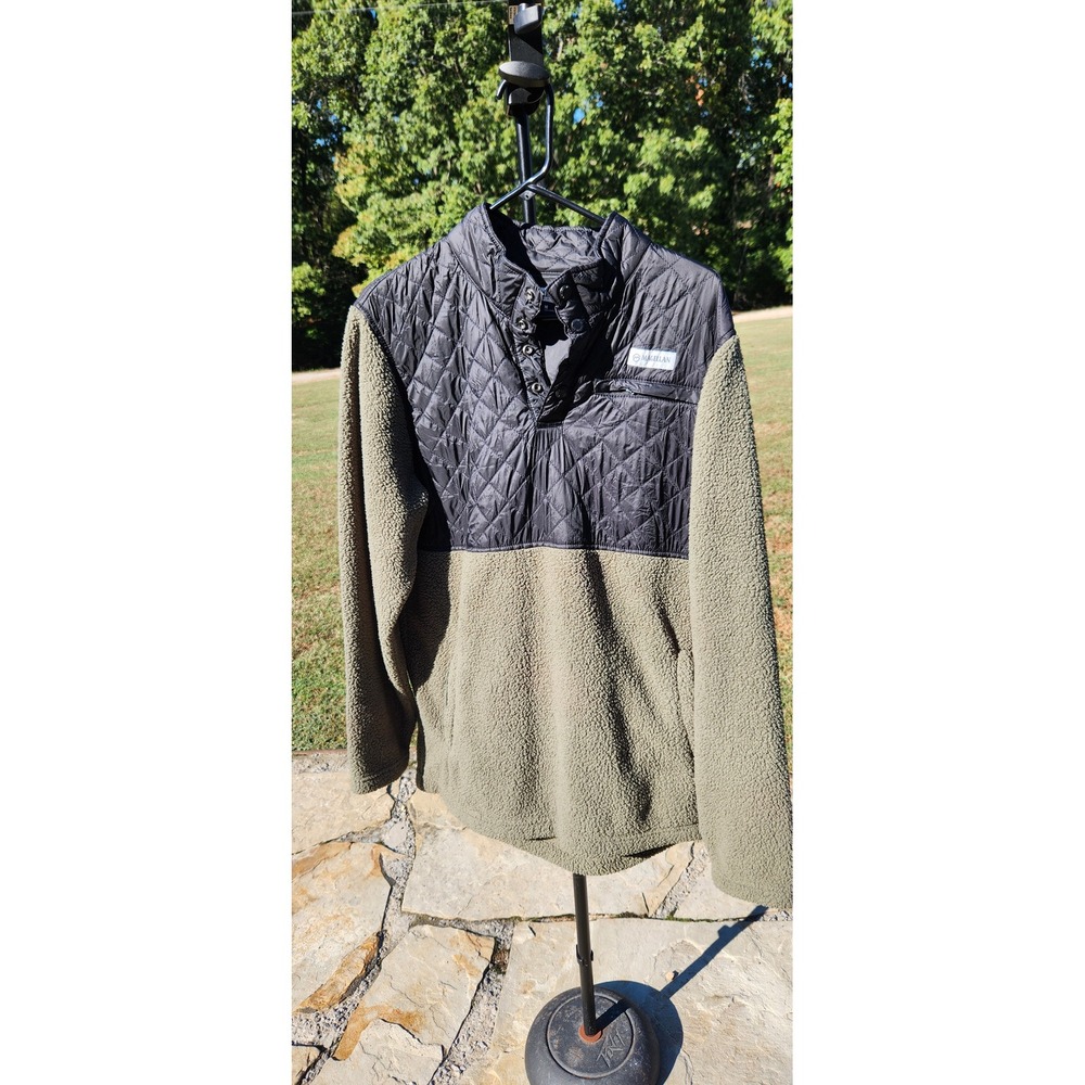 Magellan Outdoors Mens Medium Quilted Sherpa Fleece Pullover Snap Mock Green